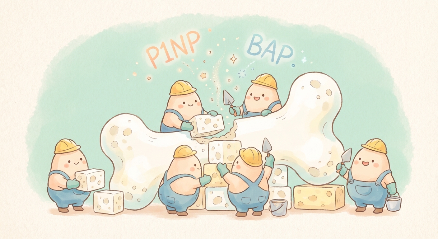 骨芽細胞の骨形成とマーカー(P1NP・BAP)の放出